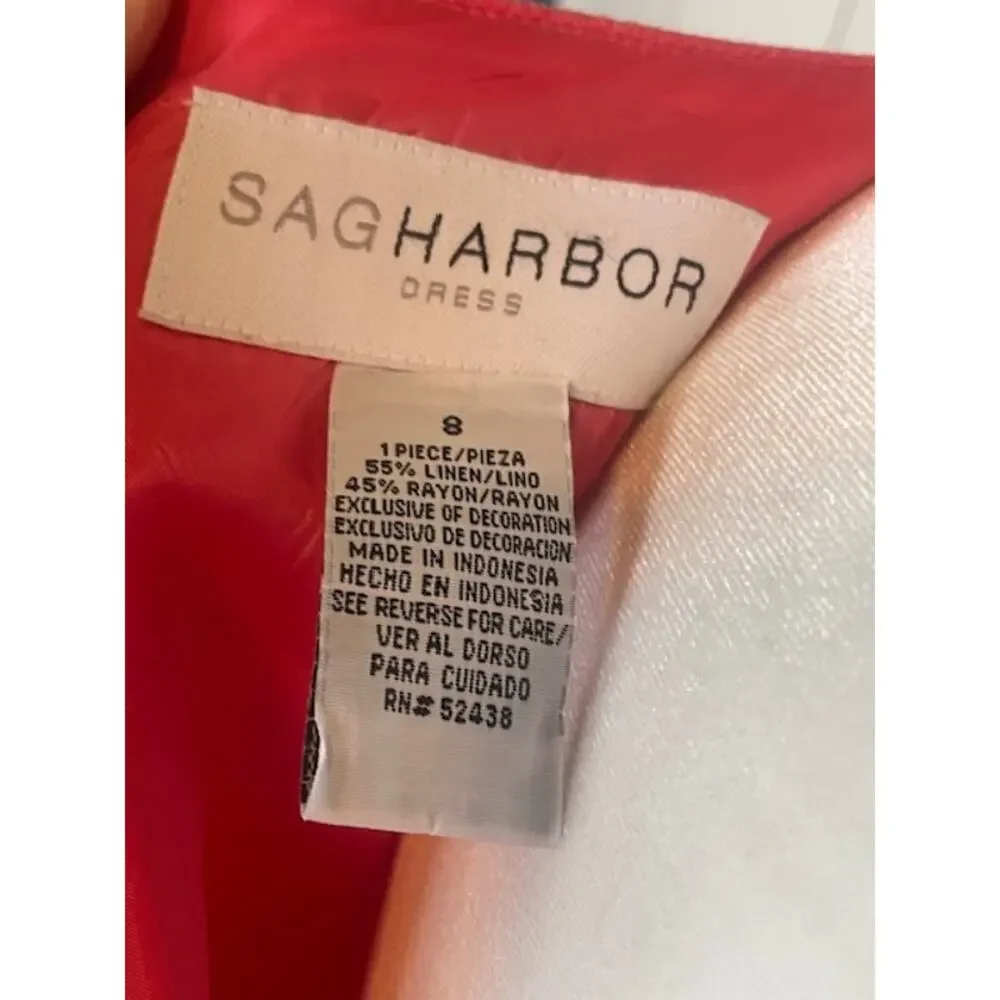 Sag Harbor Women Size 8 Sleeveless Linen Dress Fuschia‎ Pink w/ Embroidery